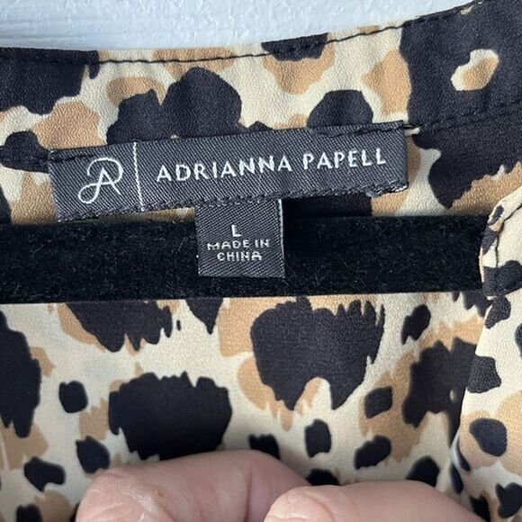 Adriana Papell Leopard Print Popover Blouse Long Sleeves Womens L Casual Chic‎ - Picture 5 of 8